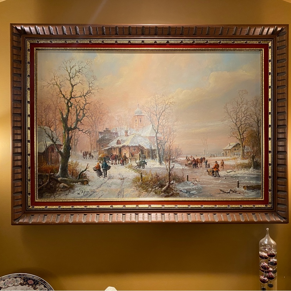 JANEZ KENZER, original Oil on Canvas, Winter Landscape 1930 extra large 42”x30”